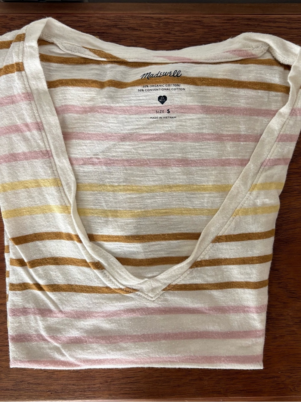 Madewell Cream Striped Short Sleeve Tee with Pink and Mustard Stripes